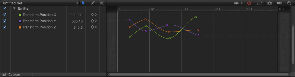 Untitled curve set in the Timeline, showing parameters sent from Inspector