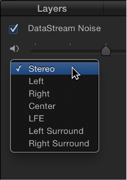 Audio list showing output channel pop-up menu