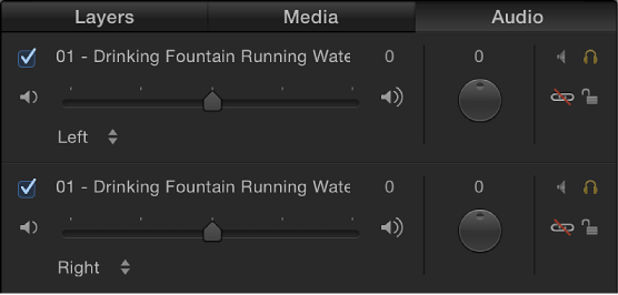 Audio list showing stereo channels