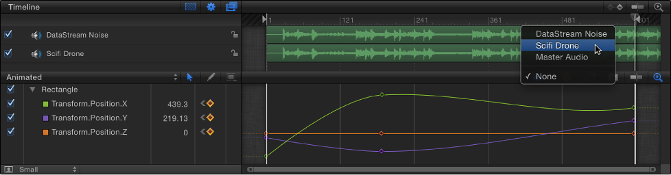 Waveform pop-up menu in Keyframe Editor