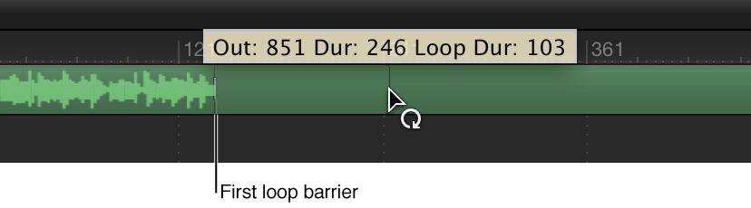 Timeline showing audio track being looped
