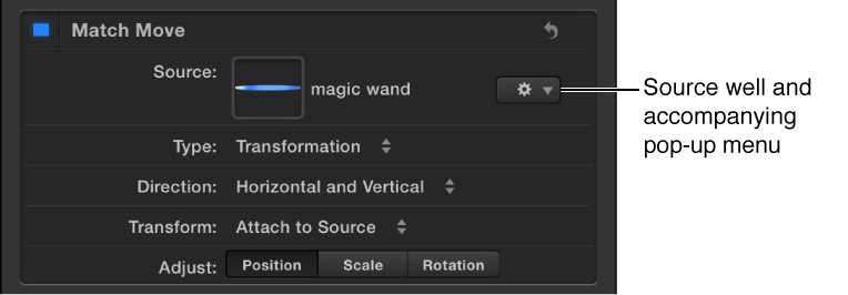 Inspector showing Match Move behavior settings