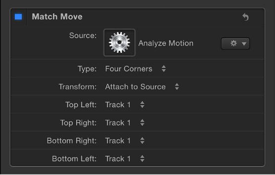 Tracker list in Behaviors Inspector. You can select a different tracker order using the pop-up menus