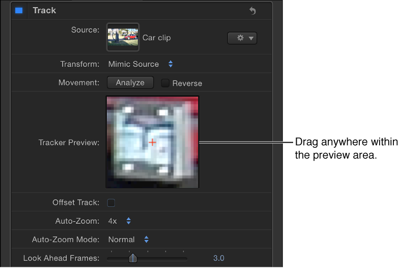 Behaviors Inspector showing Tracker Preview control