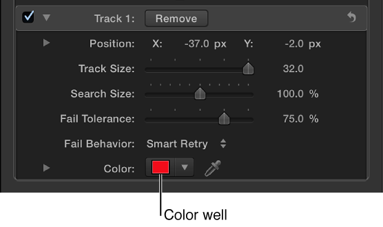 Inspector showing tracker Color controls
