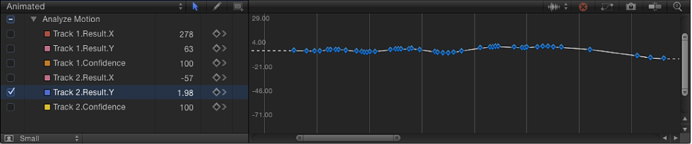 Keyframe Editor showing curve with reduced keyframes