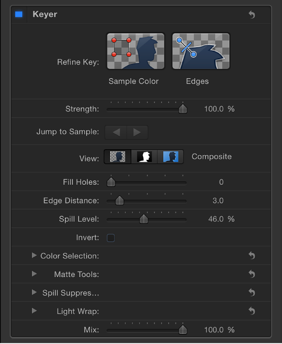 Parameters in Keyer filter