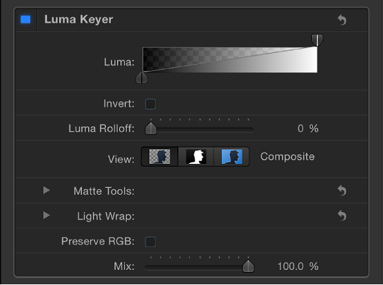 Controls of Luma Keyer filter