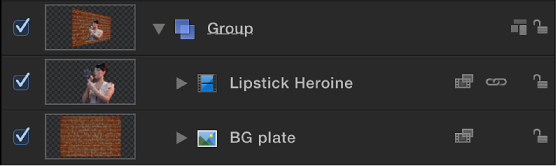 Foreground green screen clip and background plate seen in Layer list