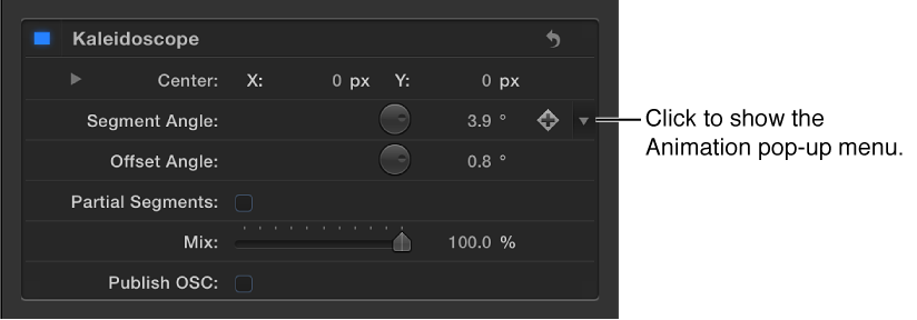 Small downward-facing arrow that represents Animation menu
