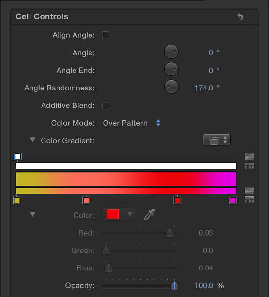 Replicator Inspector showing Color Mode set to Over Pattern