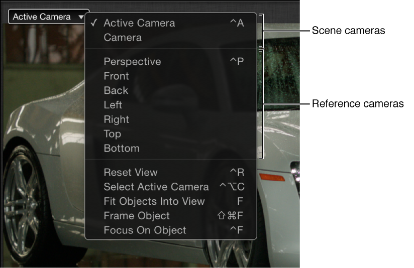 Camera menu showing options