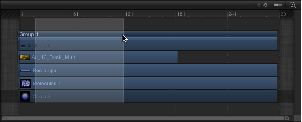 Selected region in the Timeline