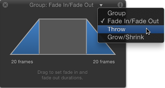 HUD showing pop-up menu of control set options
