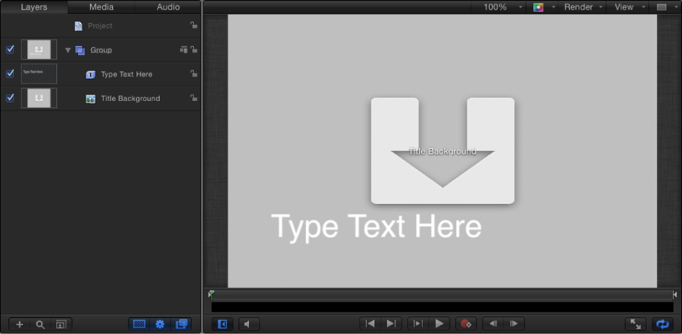 New Final Cut Title project showing Layers list and Canvas