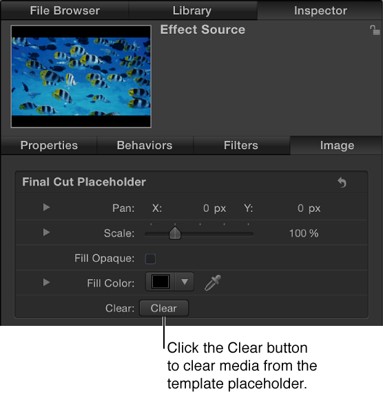 Clear button in the template placeholder Inspector