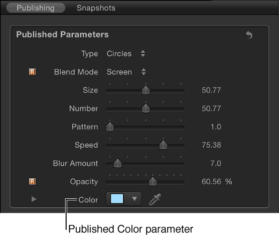 Color parameter in Publishing pane of Project Inspector