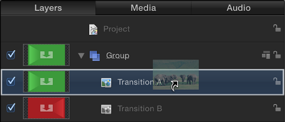Still image added to Transition A placeholder