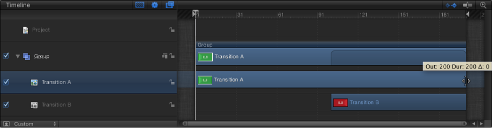 Dragging Transition A timebar in Timeline