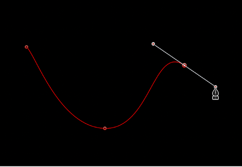 Canvas showing curved Bezier point