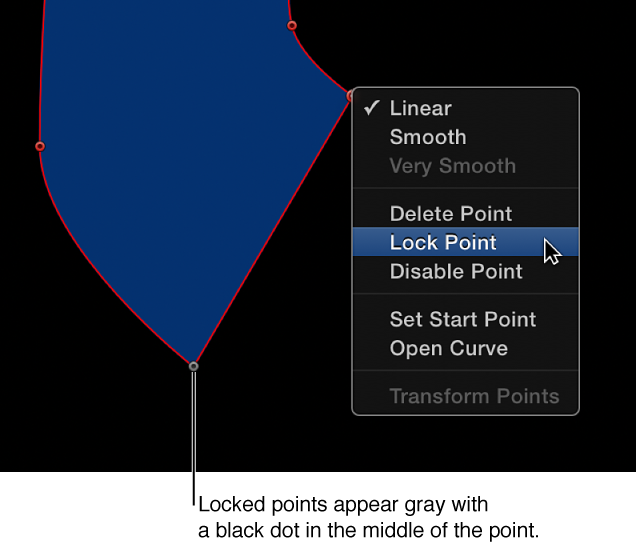 Canvas showing locked control point