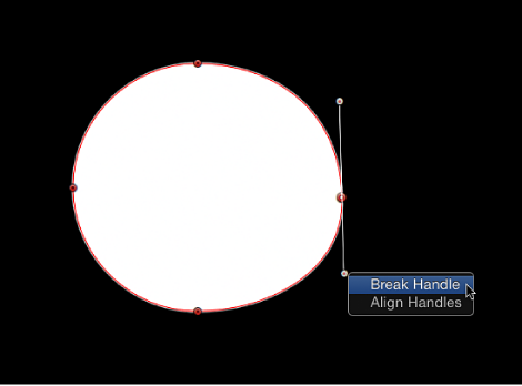 Canvas showing shortcut menu on control point