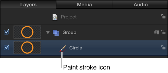 Layers list showing circle shape with paint stroke icon