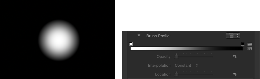 Canvas and Inspector showing default Brush Profile gradient