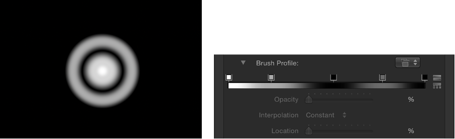 Canvas and Inspector showing customized Brush Profile gradient