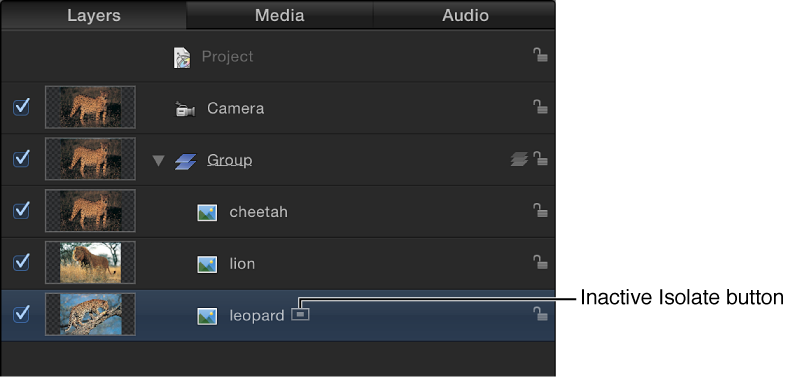 Layers list showing Isolate button (inactive)