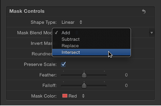 Mask pane showing Mask Blend Mode pop-up menu