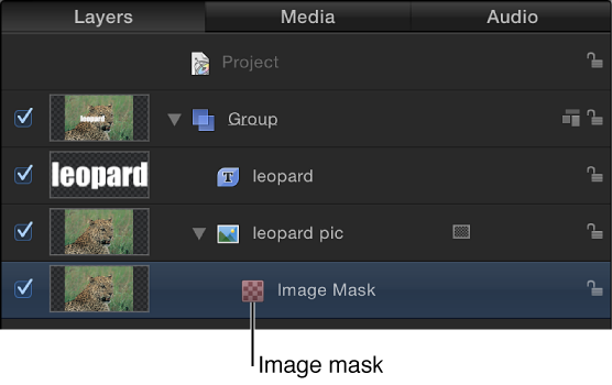 Layers list showing object with Image Mask applied