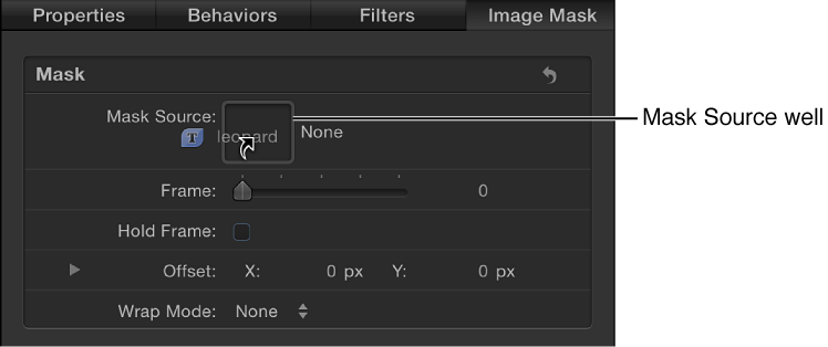 Image Mask Inspector showing object dragged to Mask Source image well