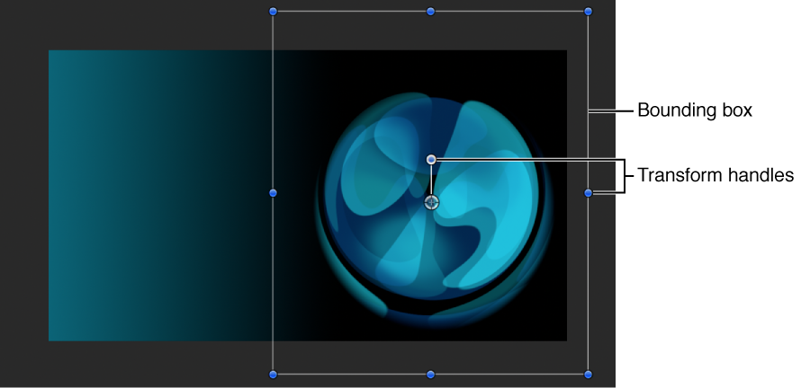 Canvas showing an object positioned outside the viewable area with its bounding box and transform handles available in the Canvas