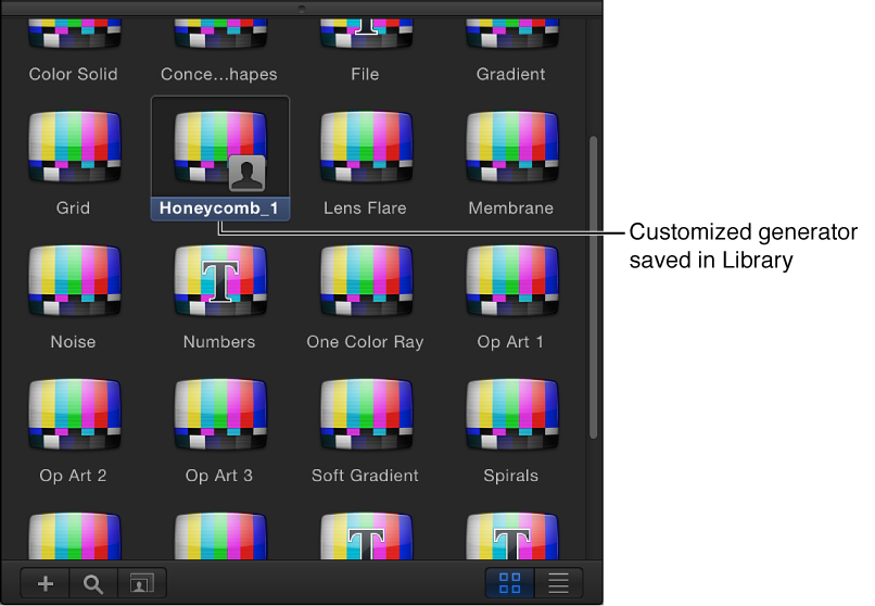 Library showing custom generator