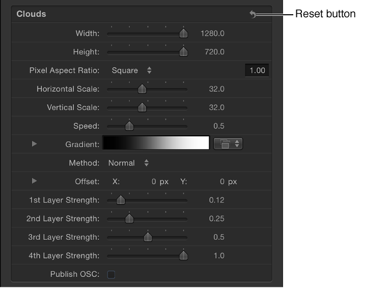 Inspector showing reset button
