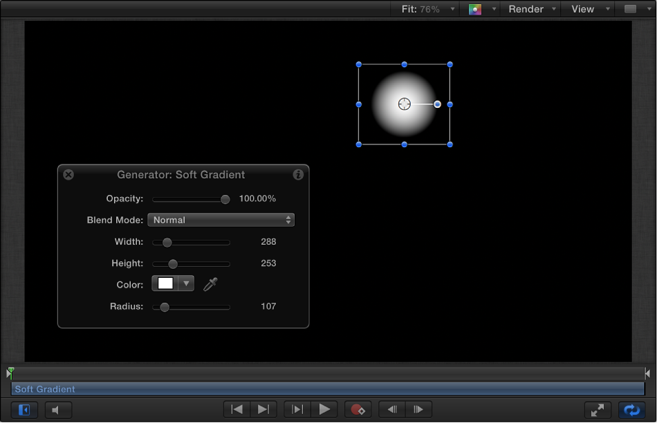 Canvas and HUD showing Soft Gradient generator scaled down