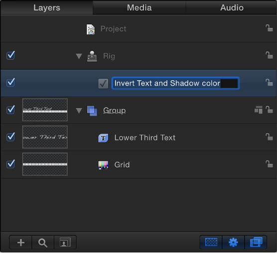 Layers list showing a widget being renamed
