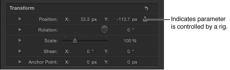 Inspector showing a parameter controlled by a rig