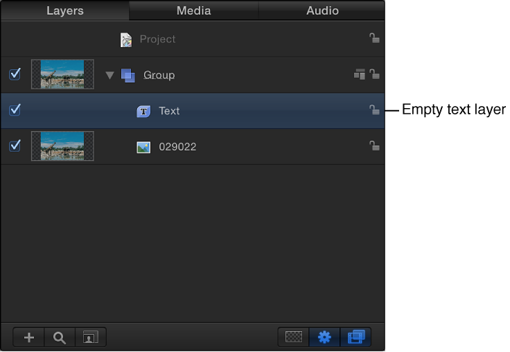 Layers list showing newly created empty text layer