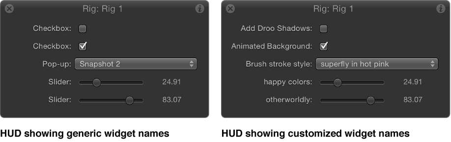 HUD showing renamed widgets