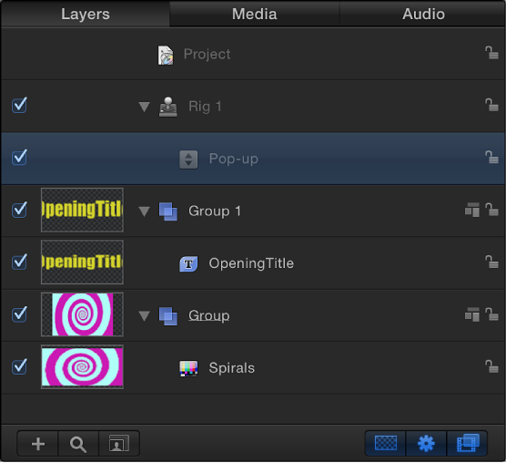 Layers list showing selected widget