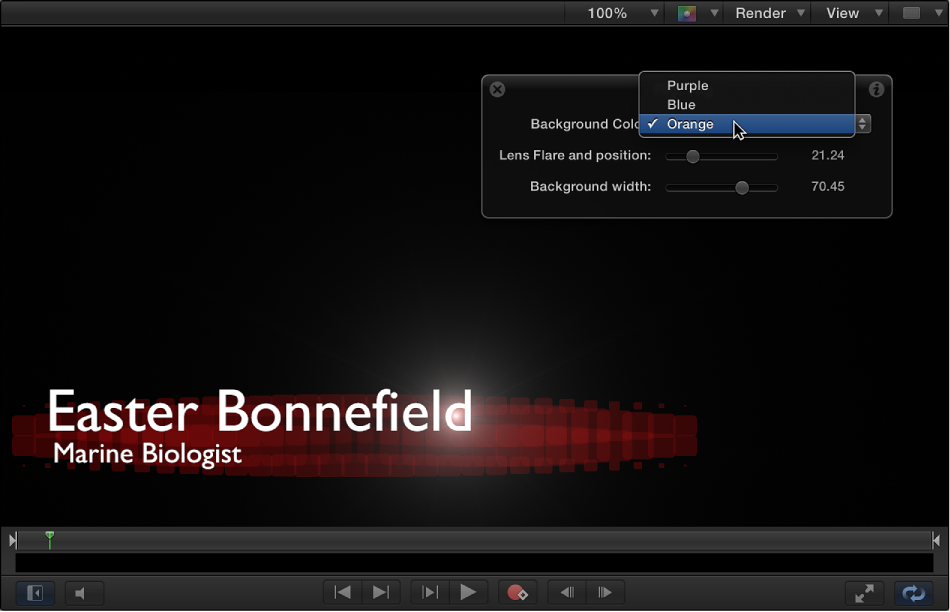Canvas showing customized lower third with rig controls in HUD