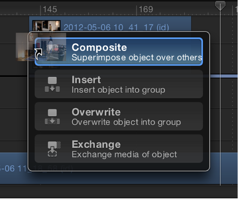 Timeline drop menu showing options