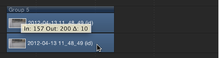Timeline showing an object being moved in time