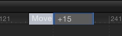 Timeline showing the Move value field that appears when you type a frame number