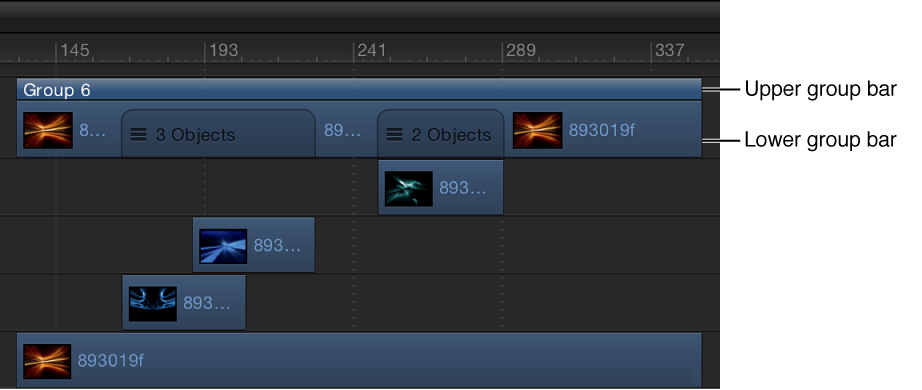 Timeline showing a collapsed group bar
