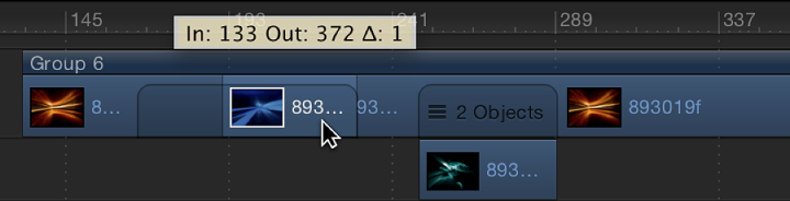 Timeline showing a single object being moved on the group bar