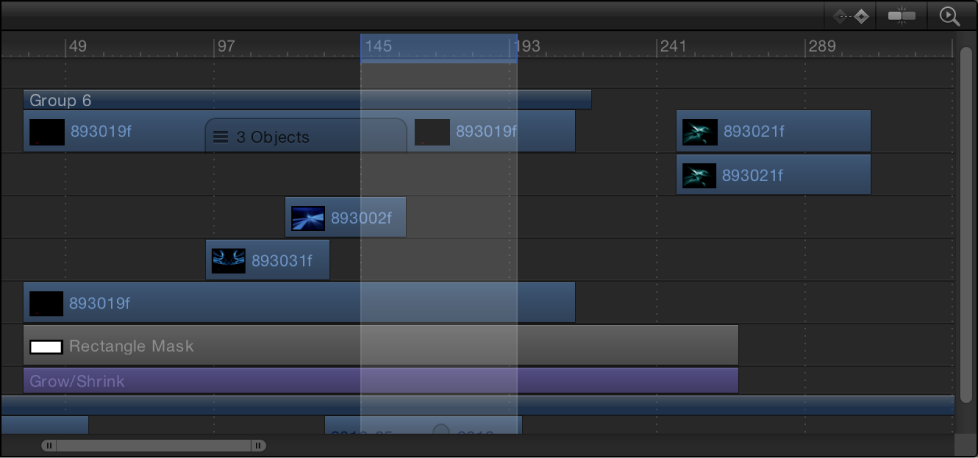 Timeline showing a selected range