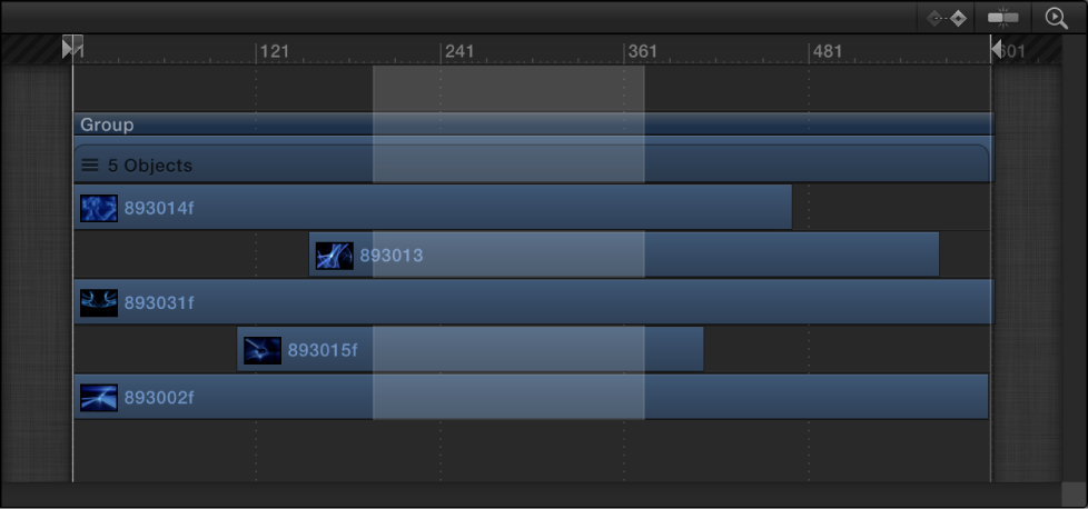 Timeline showing one track deselected from a region